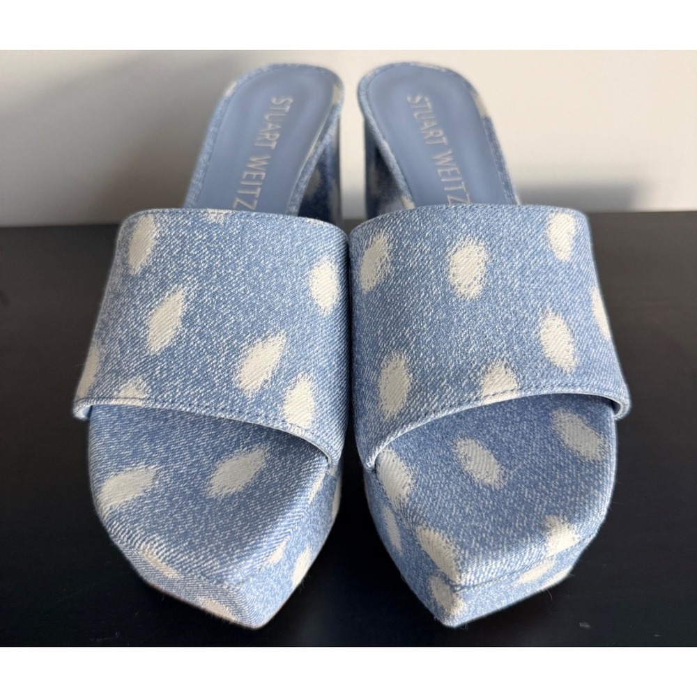 NWB Stuart Weitzman Squarehigh Platform 95 Slide Ocelot Denim Sandals 8.5 39 - Picture 8 of 15